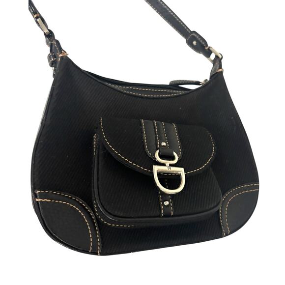 Etienne Aigner Black Corduroy Fabric Small Shoulder Bag Buckle Flap Y2K - Picture 8 of 13